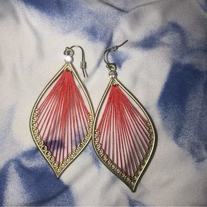 Metal and string tear drop earrings